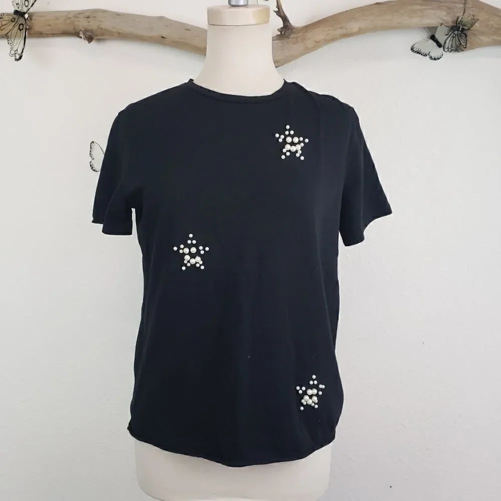 Zara pearl beaded star black tee